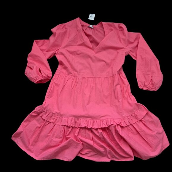 J Crew Dress Womens Medium Pink Tiered Ruffled V Neck Long Sleeved Tags - Picture 1 of 5